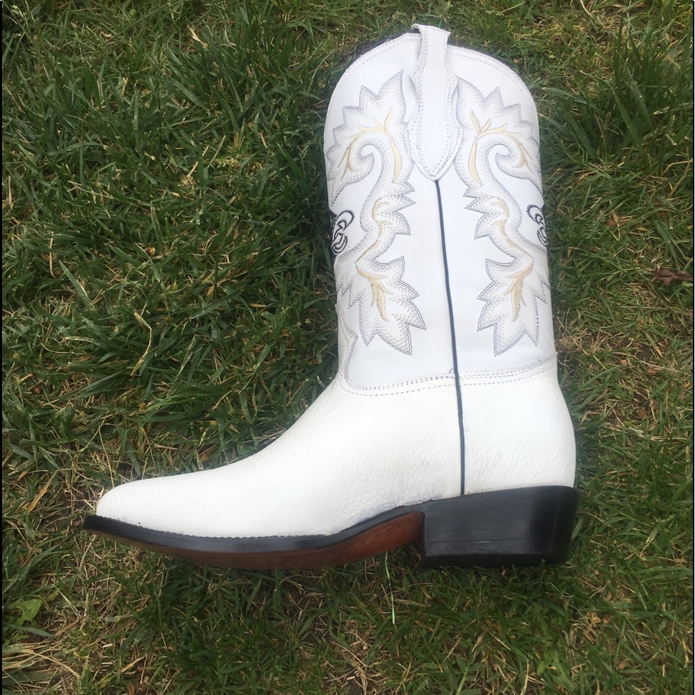 MEN'S WESTERN COWBOY WHITE BOOTS GENUINE LEATHER - Picture 4 of 6